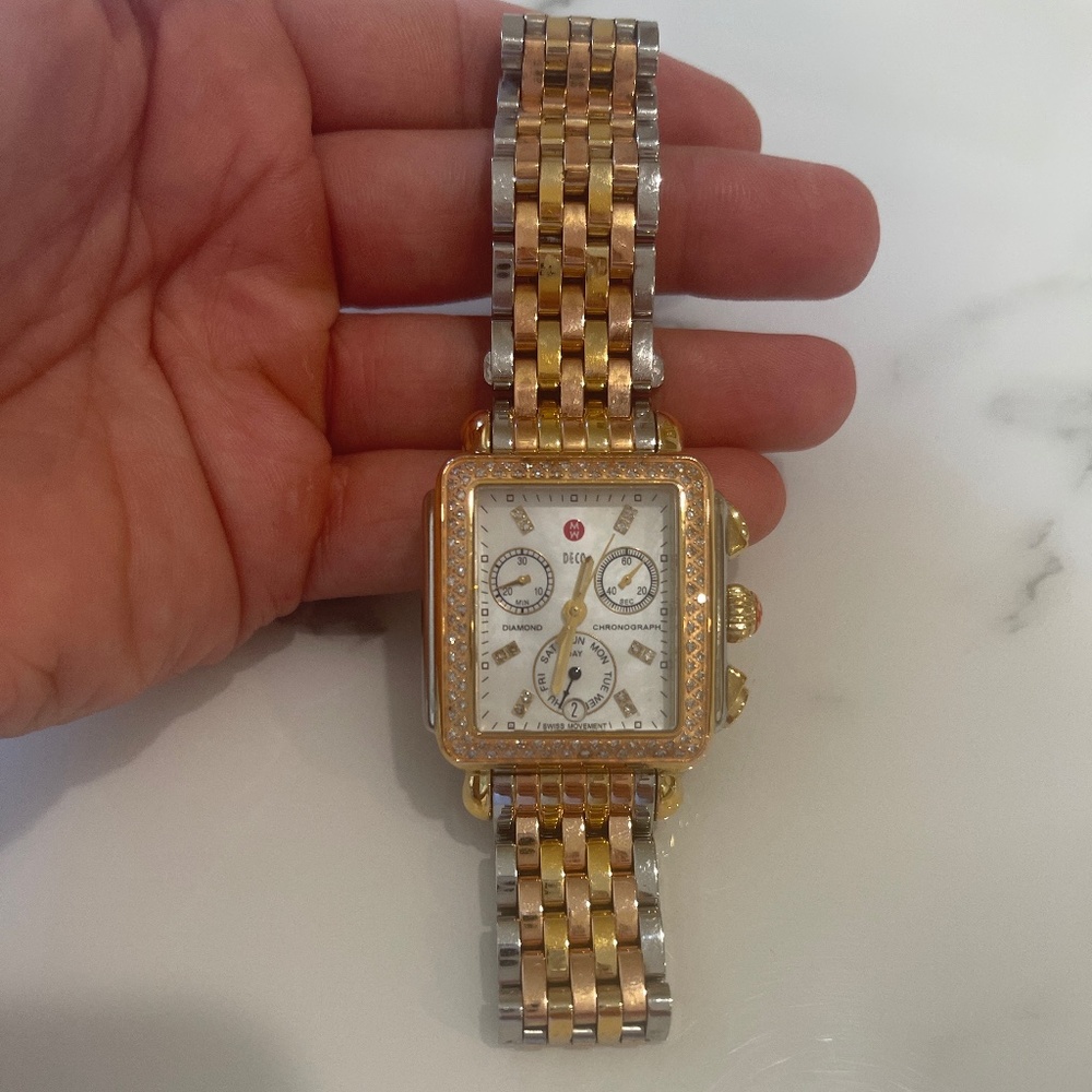 Michele Tri Tone Watch 18mm Diamond Dial
